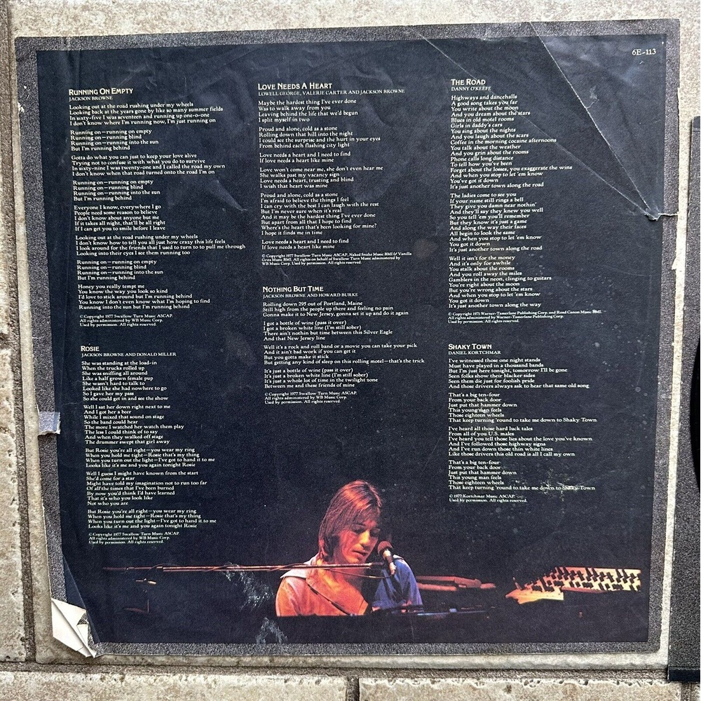 Jackson Browne "Running On Empty" 1977 Aust 1st.Press Excellent+++ Vinyl LP - Picture 10 of 15